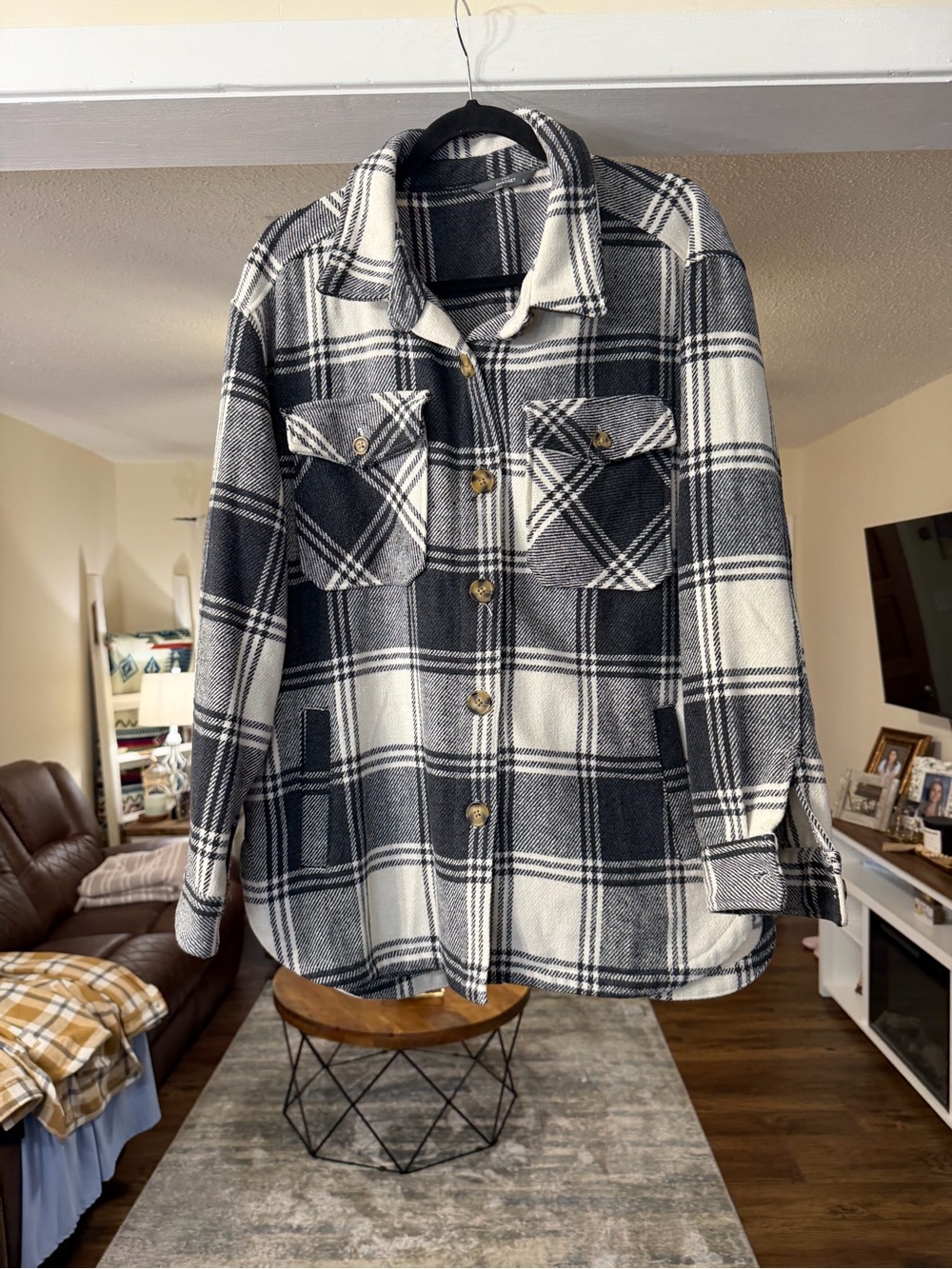 Plaid Shacket in Black and White